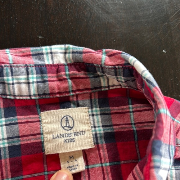 Lands' End Red Plaid Kids Button Down Shirt - Picture 2 of 2